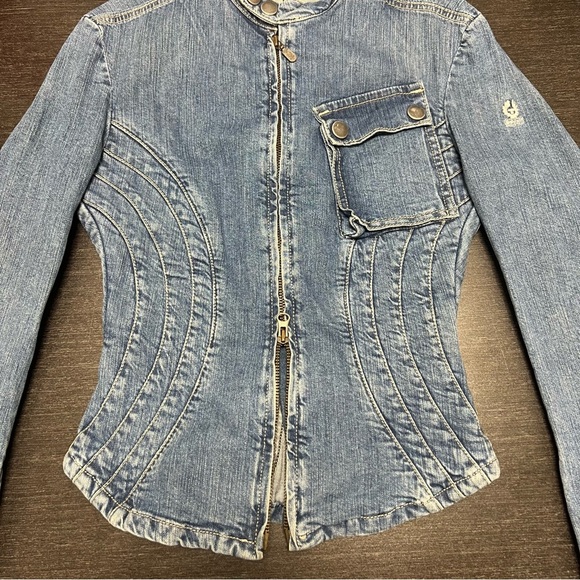 BELSTAFF Denim Moto Women’s Fitted Edgy Jean Jacket Y2K Denim XS-S - Picture 7 of 15
